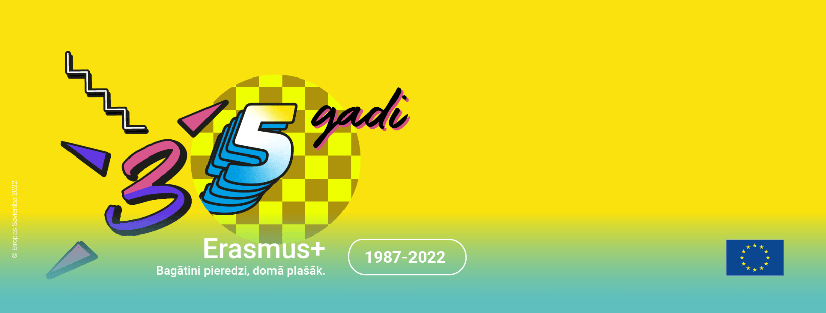 Attēlā redzams Erasmus+ 35 gadu banneris